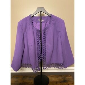 Jessica London Lace Jacket 24W Purple Lightweight Lined Open Front Dressy